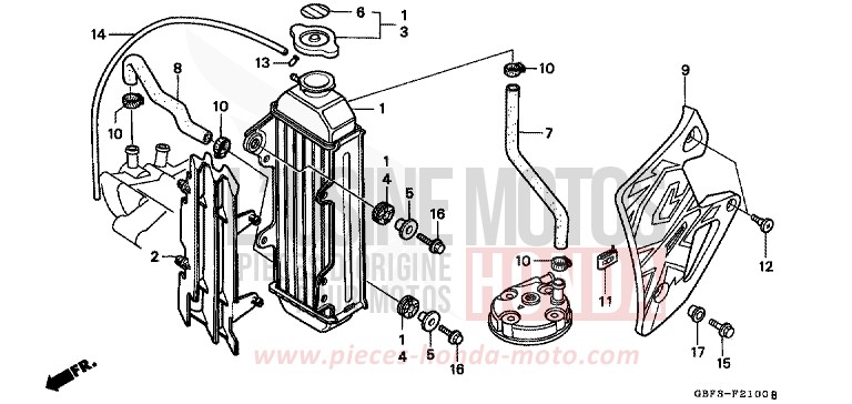 RADIATEUR de CR80R "Grandes Roues" NEUCLEAR RED (R177) 1996